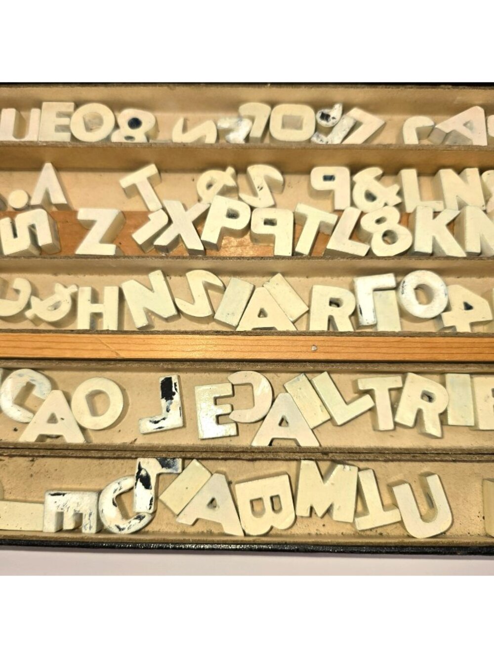 Vintage Wooden Letters Print Block Set Uppercase & Numbers In Box CM2344